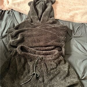 Cozy Black Fleece Hoodie and Shorts Set